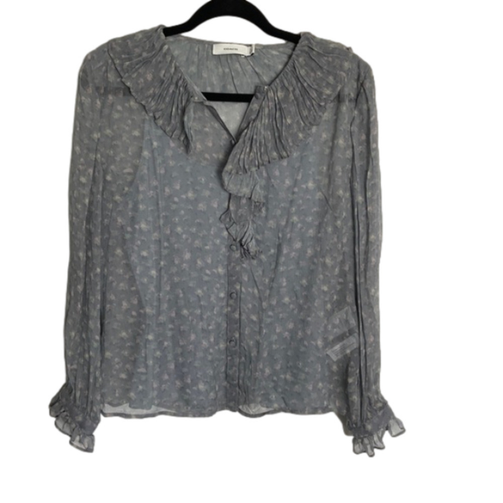 COACH Ladies Long Sleeve Printed Ruffle Silk Blouse Size 8